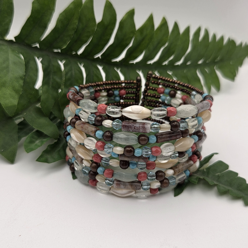 Boho Beaded Bracelet Earthy Tones Flexible Colorful - Picture 3 of 12